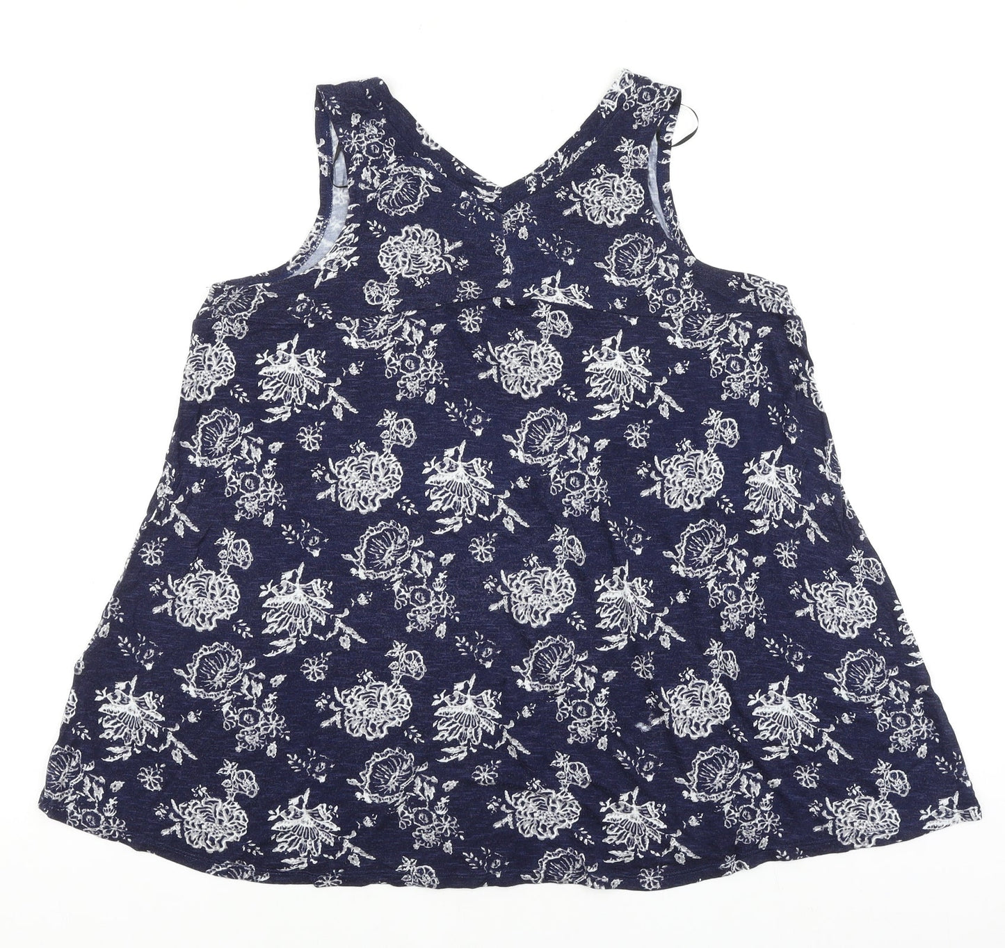 Max Jeans Womens Blue Floral Viscose Basic Tank Size M V-Neck