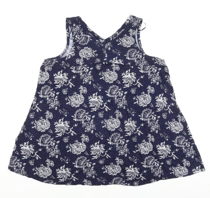 Max Jeans Womens Blue Floral Viscose Basic Tank Size M V-Neck