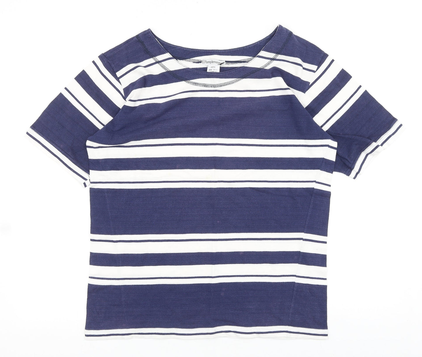 Pamplemousse Womens Blue Striped 100% Cotton Basic T-Shirt Size 10 Round Neck