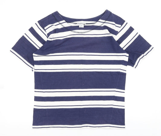 Pamplemousse Womens Blue Striped 100% Cotton Basic T-Shirt Size 10 Round Neck