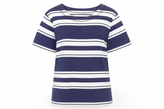 Pamplemousse Womens Blue Striped 100% Cotton Basic T-Shirt Size 10 Round Neck