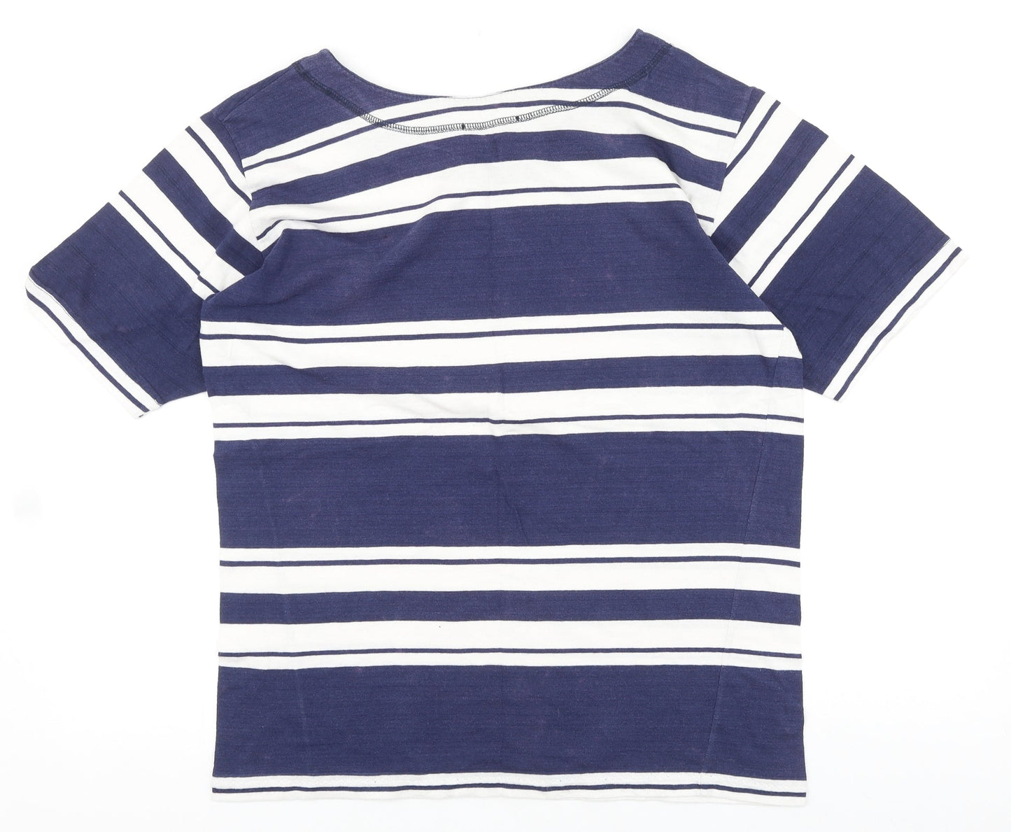 Pamplemousse Womens Blue Striped 100% Cotton Basic T-Shirt Size 10 Round Neck