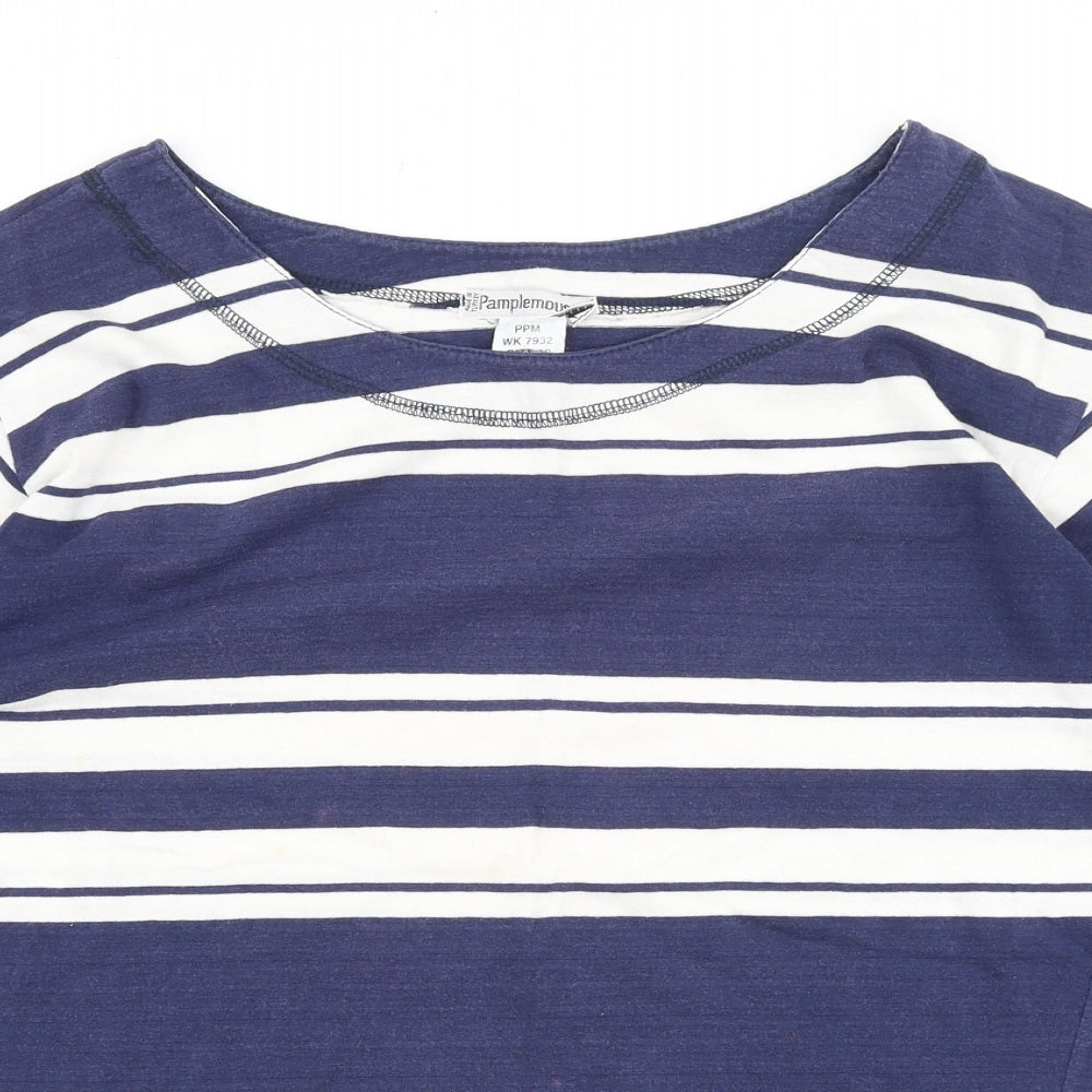Pamplemousse Womens Blue Striped 100% Cotton Basic T-Shirt Size 10 Round Neck
