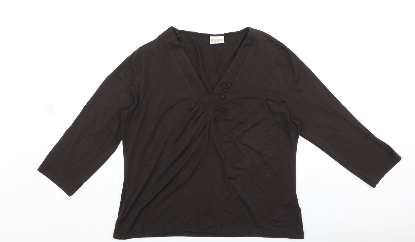 Roman Originals Womens Brown Viscose Basic T-Shirt Size L V-Neck