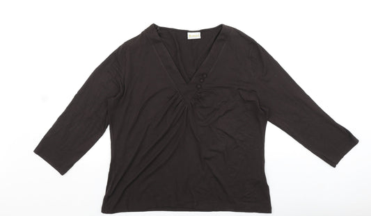 Roman Originals Womens Brown Viscose Basic T-Shirt Size L V-Neck