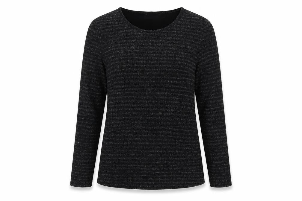 Fransa Womens Black Striped Viscose Basic T-Shirt Size M Round Neck