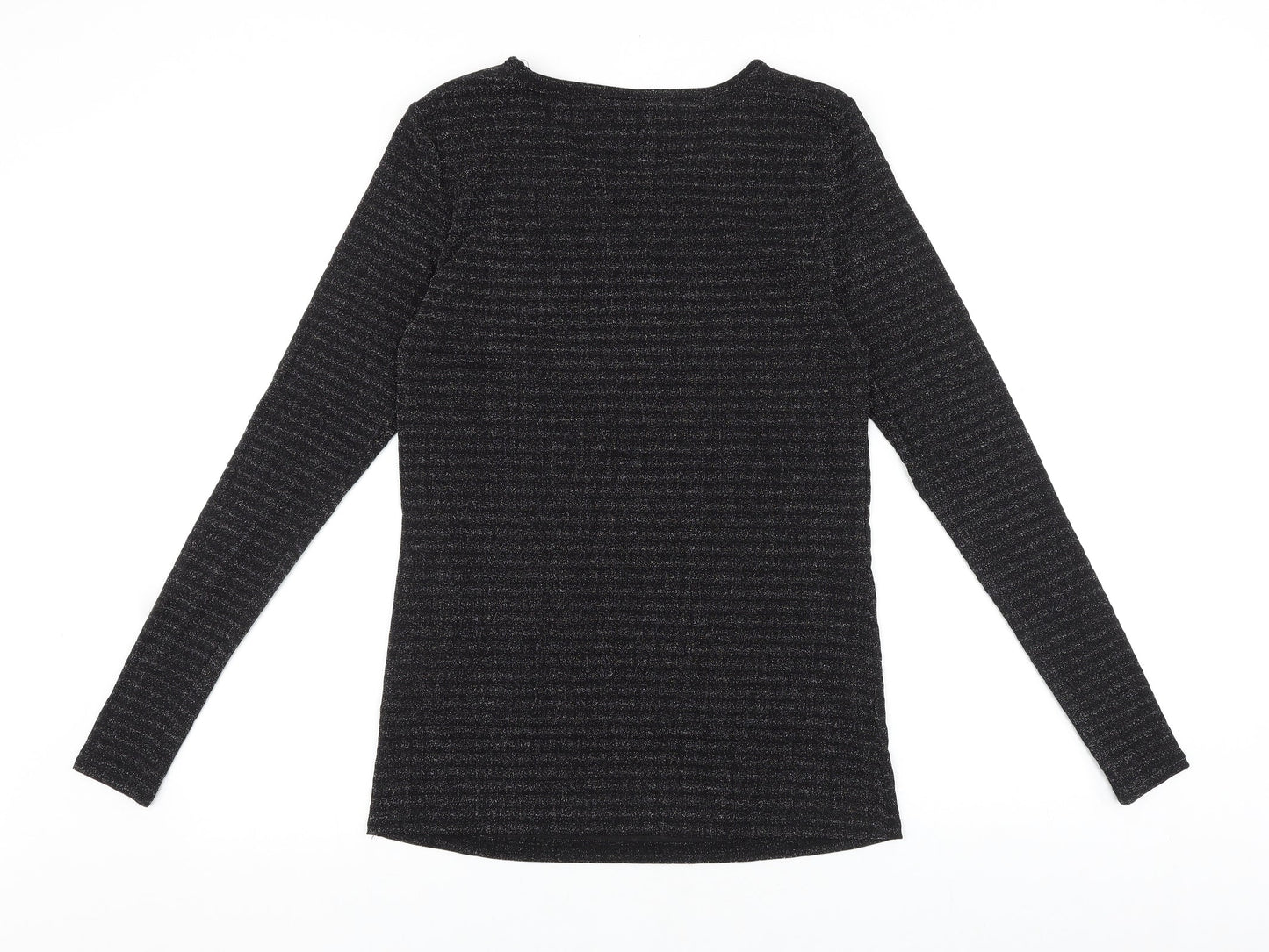 Fransa Womens Black Striped Viscose Basic T-Shirt Size M Round Neck