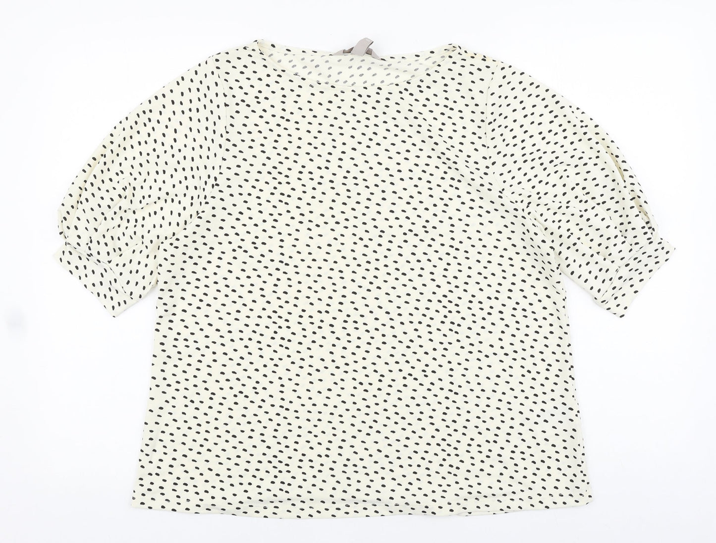 H&M Womens Ivory Geometric Polyester Basic T-Shirt Size L Boat Neck