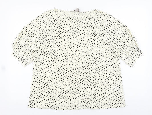 H&M Womens Ivory Geometric Polyester Basic T-Shirt Size L Boat Neck