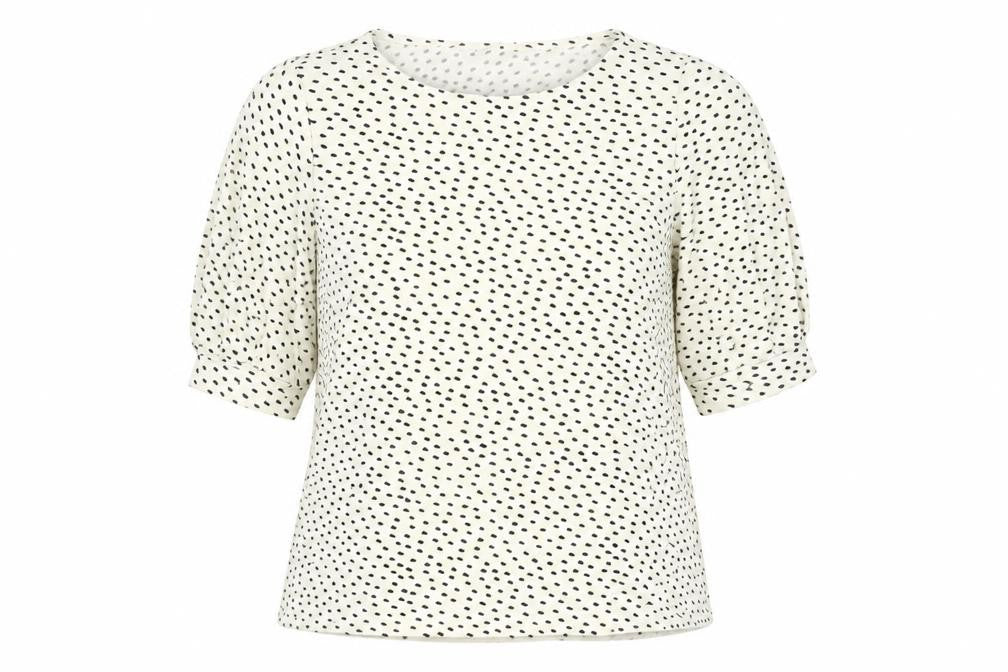 H&M Womens Ivory Geometric Polyester Basic T-Shirt Size L Boat Neck