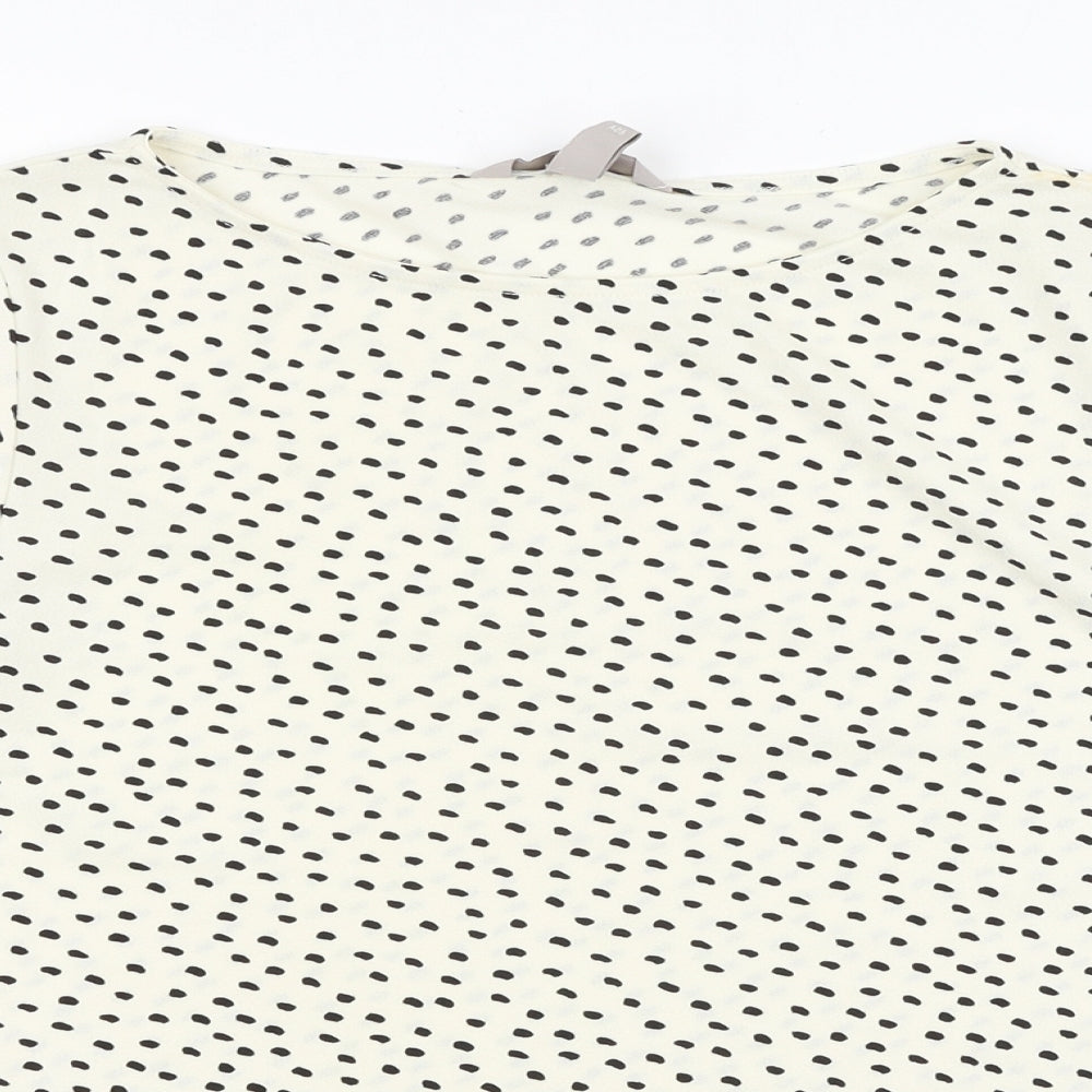 H&M Womens Ivory Geometric Polyester Basic T-Shirt Size L Boat Neck