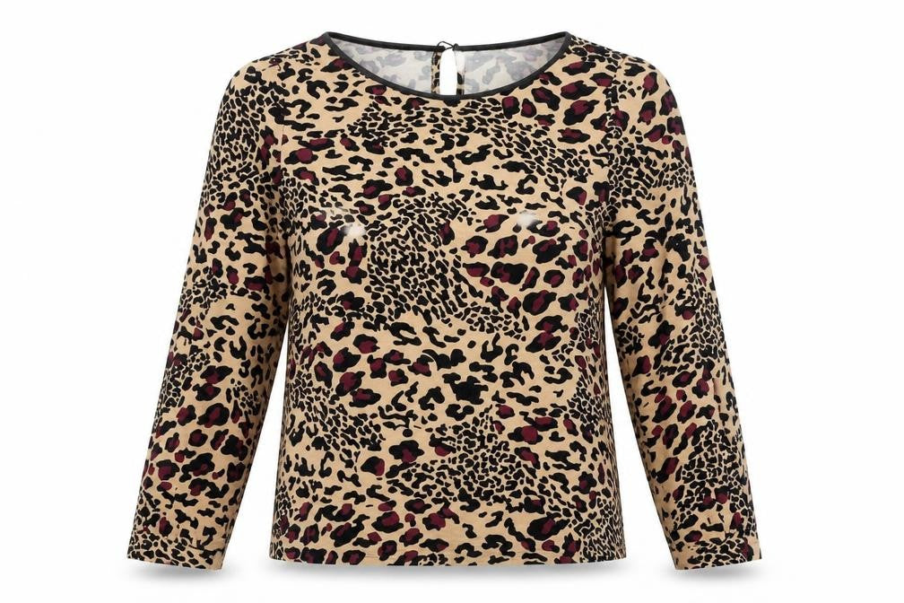 Oasis Womens Brown Animal Print Viscose Basic Blouse Size S Boat Neck - Leopard Print