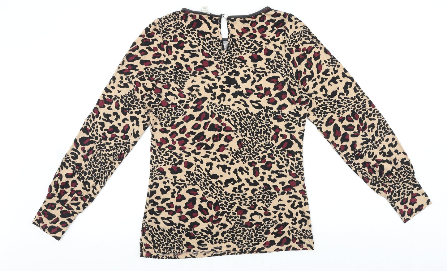 Oasis Womens Brown Animal Print Viscose Basic Blouse Size S Boat Neck - Leopard Print