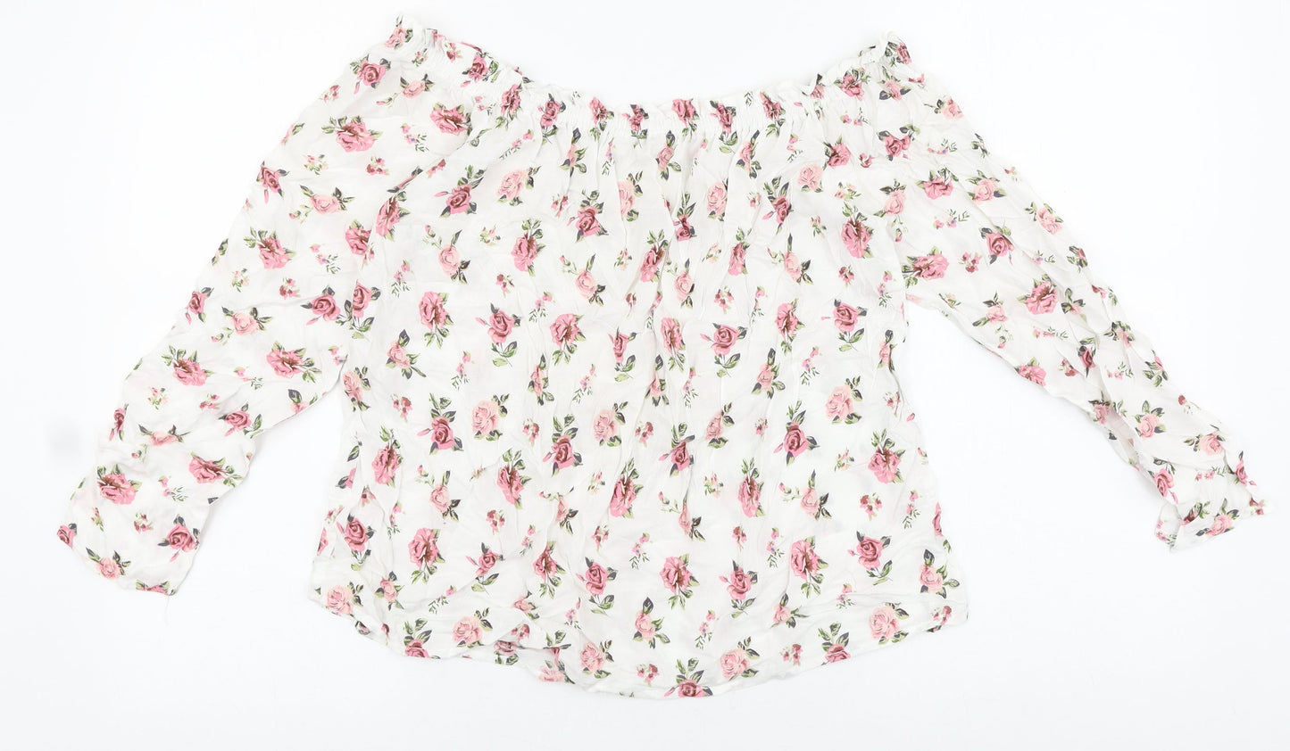 Passport Womens White Floral Viscose Basic Blouse Size M Off the Shoulder - Bardot