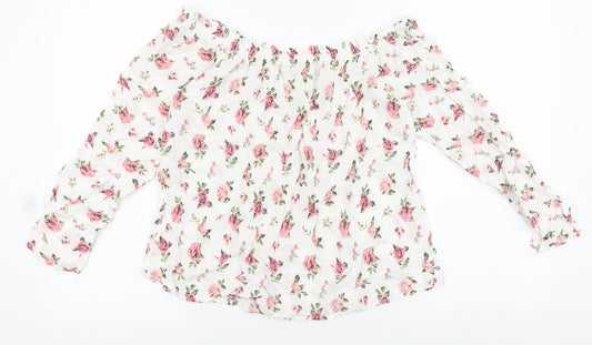 Passport Womens White Floral Viscose Basic Blouse Size M Off the Shoulder - Bardot