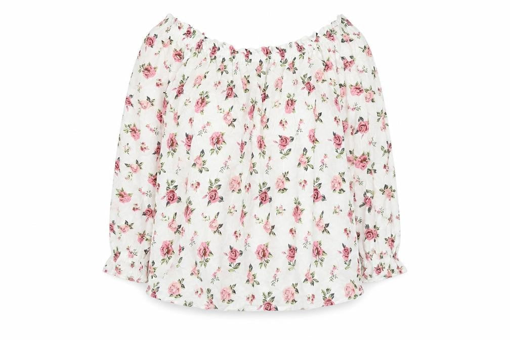 Passport Womens White Floral Viscose Basic Blouse Size M Off the Shoulder - Bardot
