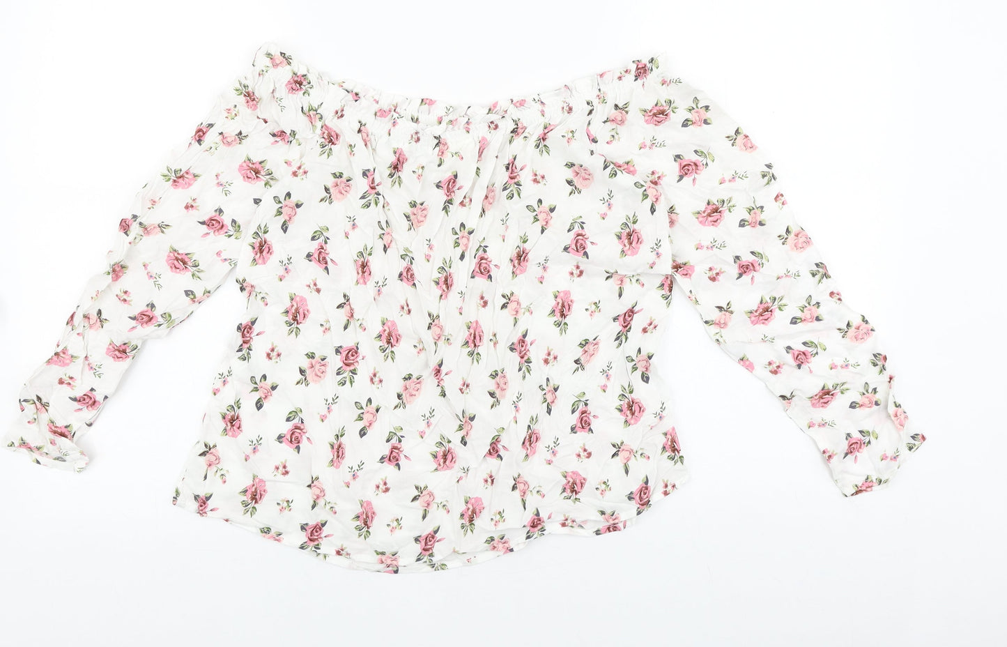 Passport Womens White Floral Viscose Basic Blouse Size M Off the Shoulder - Bardot