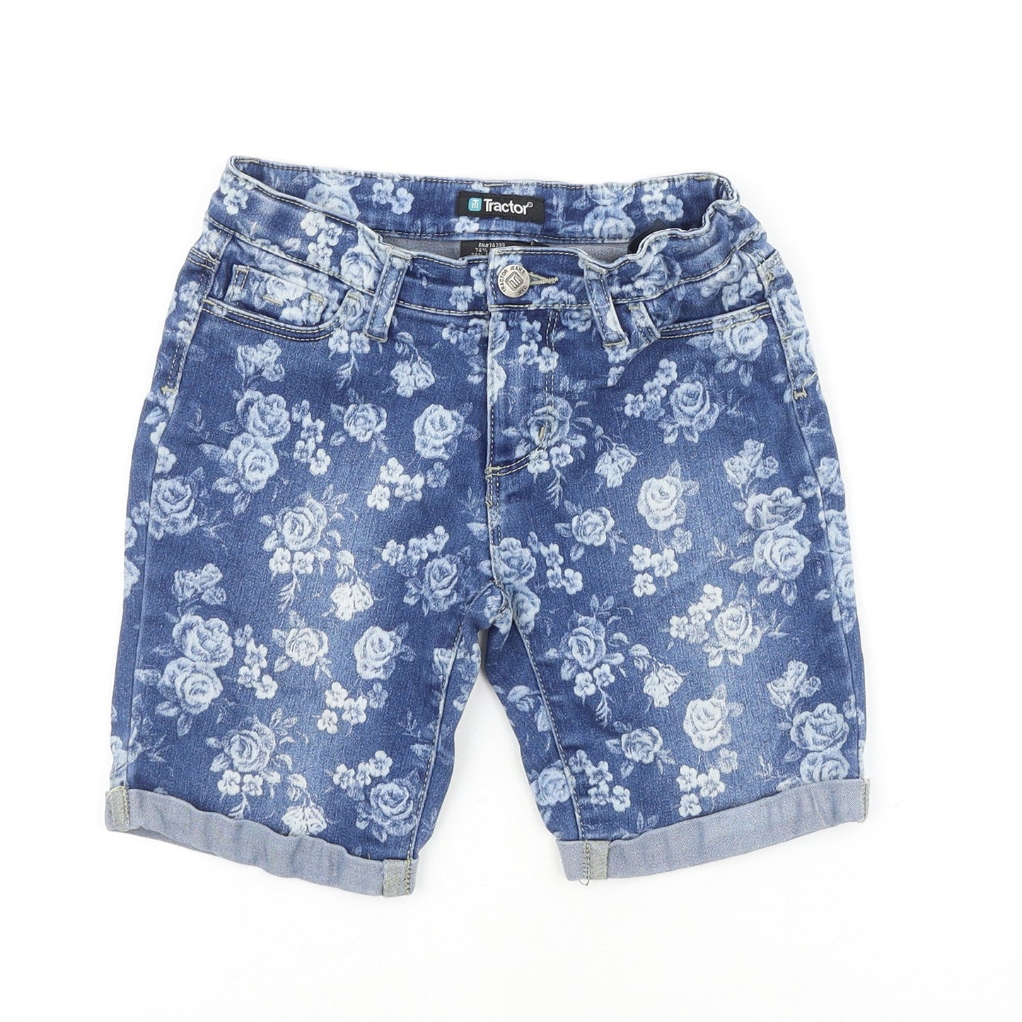 Tractor Womens Blue Floral Cotton Chino Shorts Size 8 L6 in Regular Zip