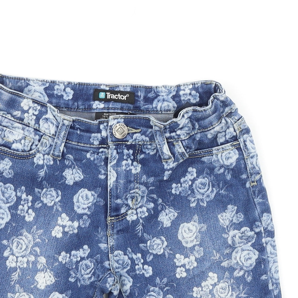 Tractor Womens Blue Floral Cotton Chino Shorts Size 8 L6 in Regular Zip