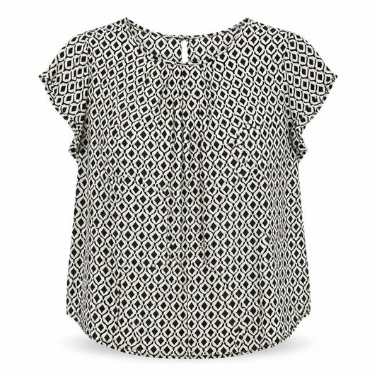 H&M Womens White Geometric Viscose Basic Blouse Size 8 Round Neck