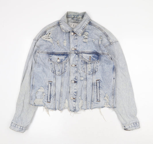 Denim & Co. Womens Blue Jacket Size 8 Button