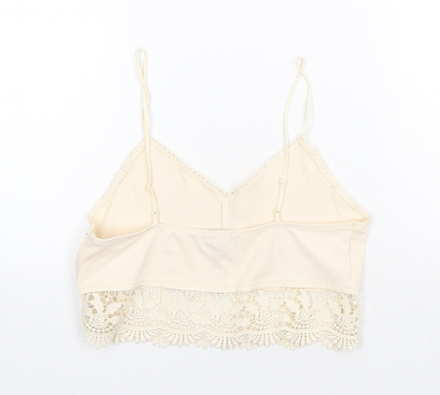 Topshop Womens Beige Cotton Cropped Tank Size 10 V-Neck - Lace Detail