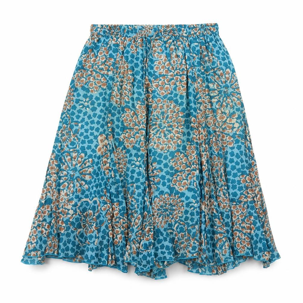 Rave Womens Blue Geometric Cotton Peasant Skirt Size 32 in