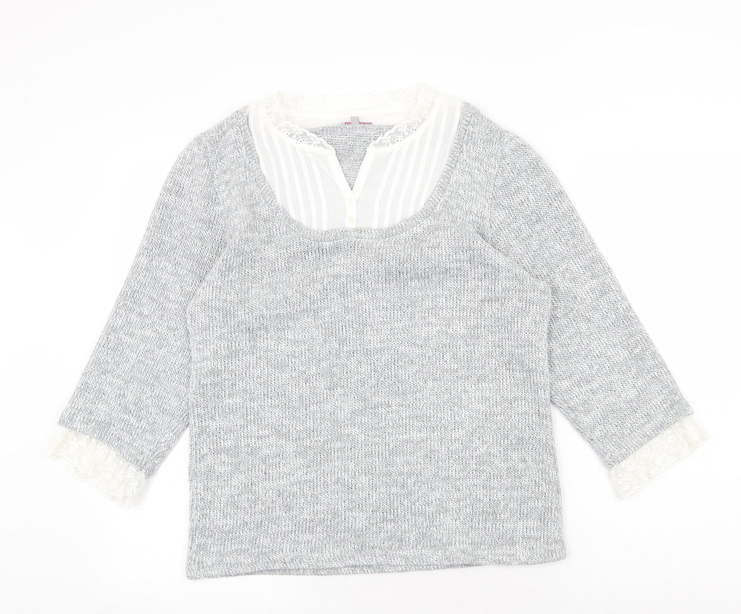 Per Una Womens Grey V-Neck Acrylic Pullover Jumper Size L