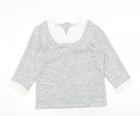 Per Una Womens Grey V-Neck Acrylic Pullover Jumper Size L