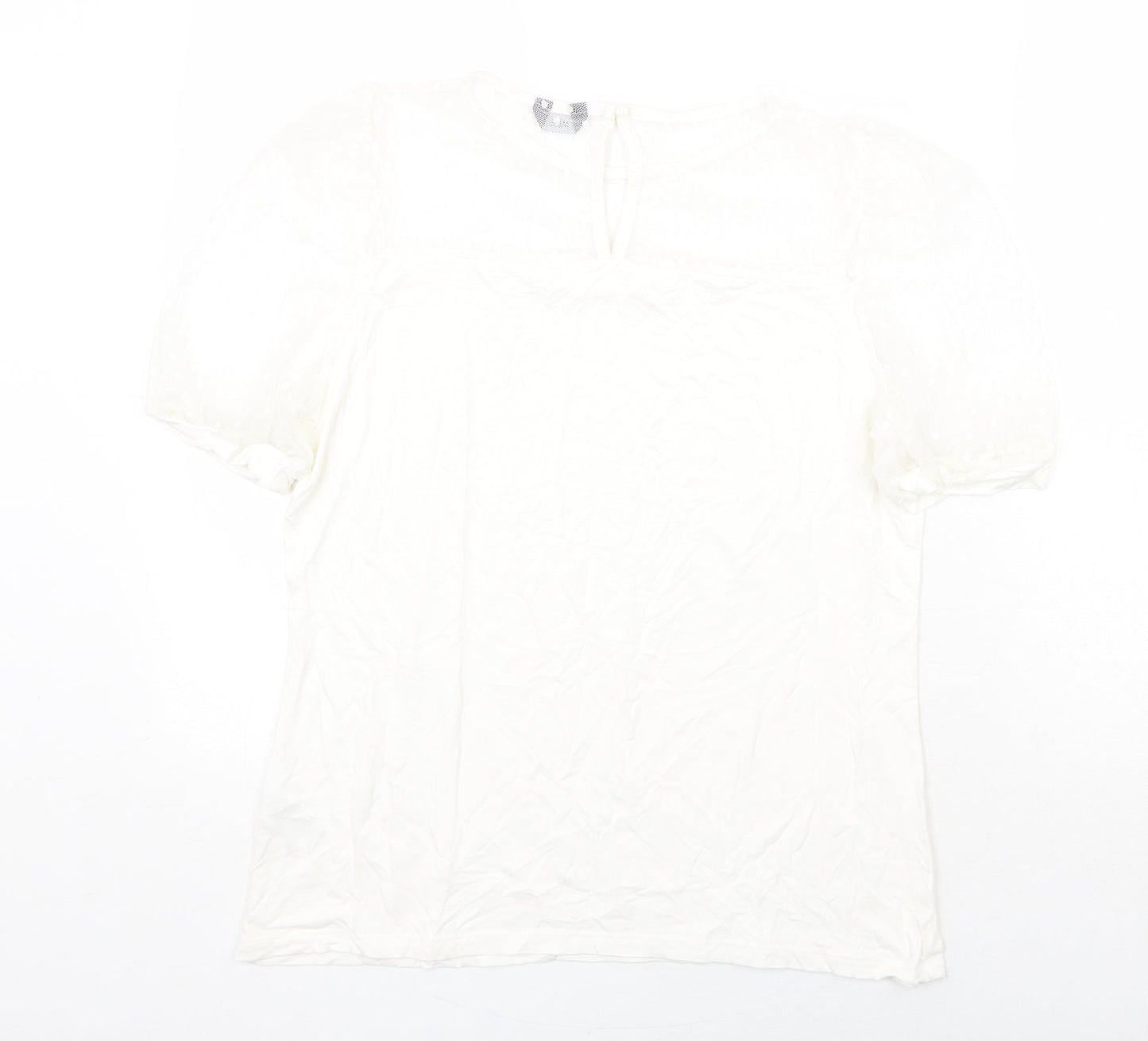 M&Co Womens White Polyamide Basic T-Shirt Size 12 Scoop Neck - Mesh Detail