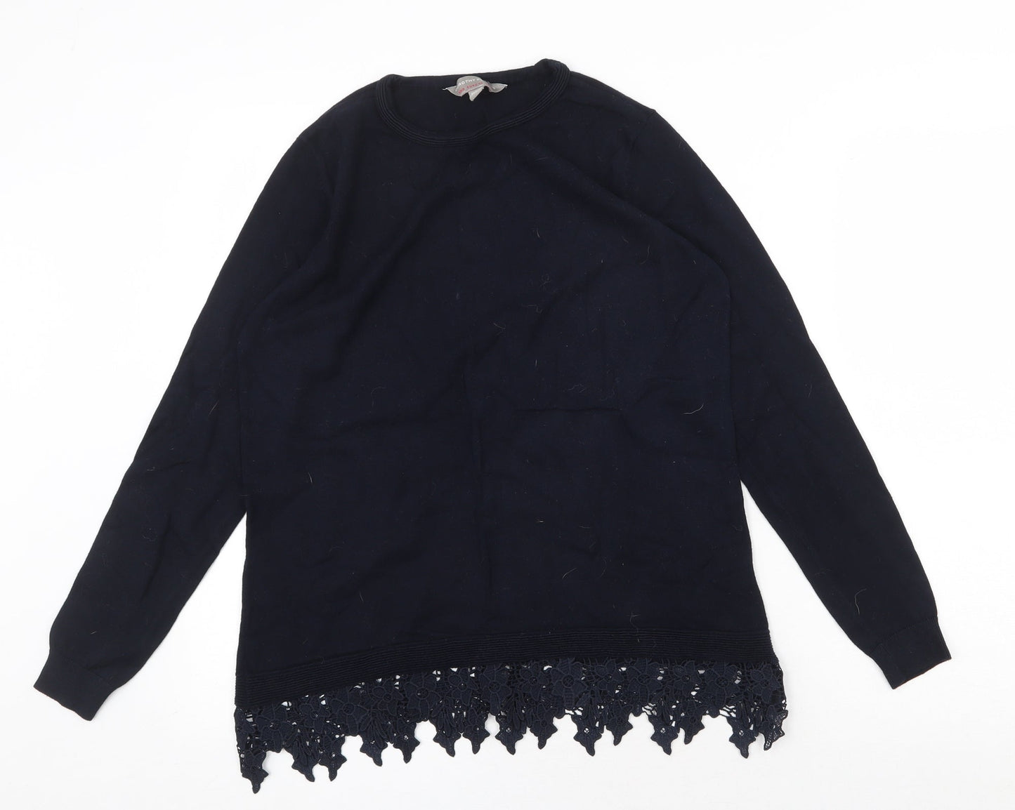 Dorothy Perkins Womens Blue Cotton Basic Blouse Size 12 Scoop Neck - Crochet Trim