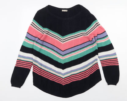 M&Co Womens Multicoloured Boat Neck Geometric Cotton Pullover Jumper Size 14