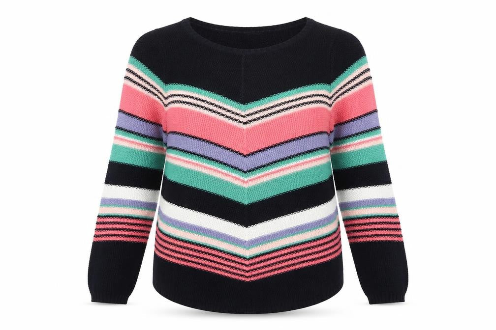 M&Co Womens Multicoloured Boat Neck Geometric Cotton Pullover Jumper Size 14
