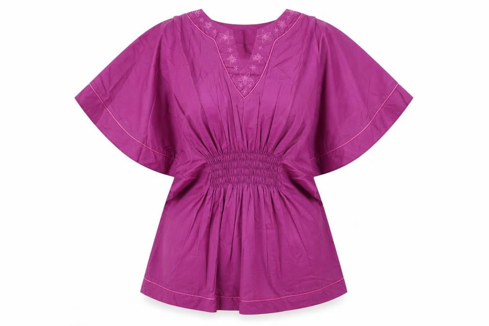 Spirit of Arabia Womens Purple Geometric Cotton Basic Blouse Size L V-Neck