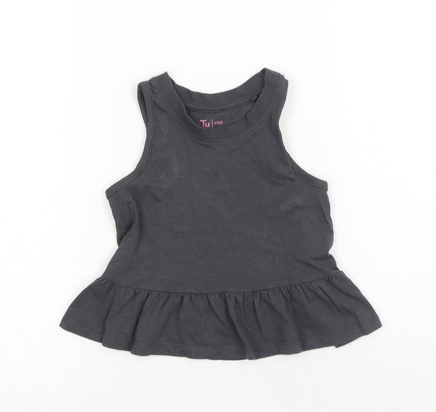 TU Girls Grey Cotton Basic Tank Size 4 Years Scoop Neck Pullover