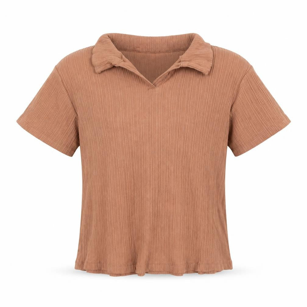 H&M Girls Brown Cotton Basic Polo Size 10-11 Years V-Neck Pullover
