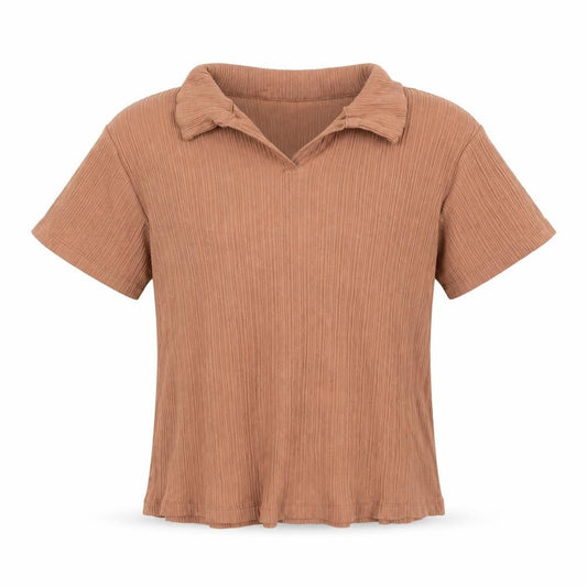 H&M Girls Brown Cotton Basic Polo Size 10-11 Years V-Neck Pullover