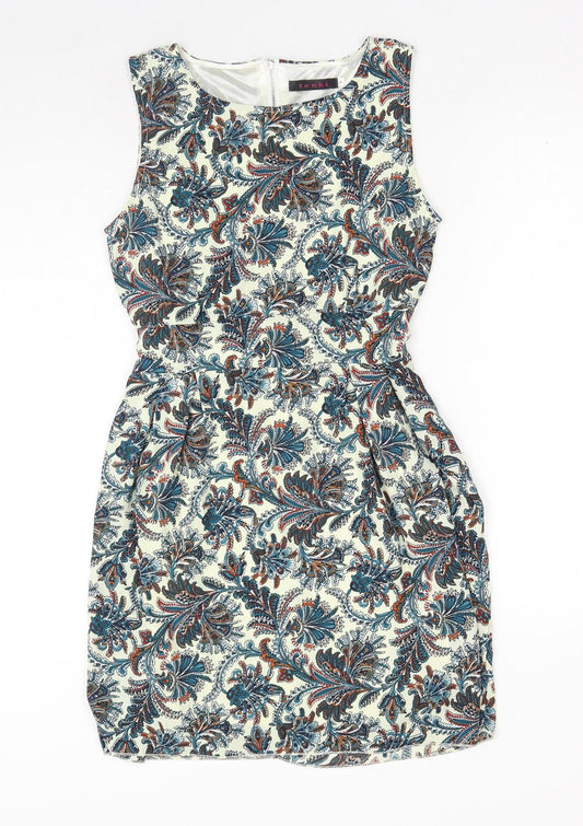 Tenki Womens Blue Floral Polyester A-Line Size 8 Round Neck Zip