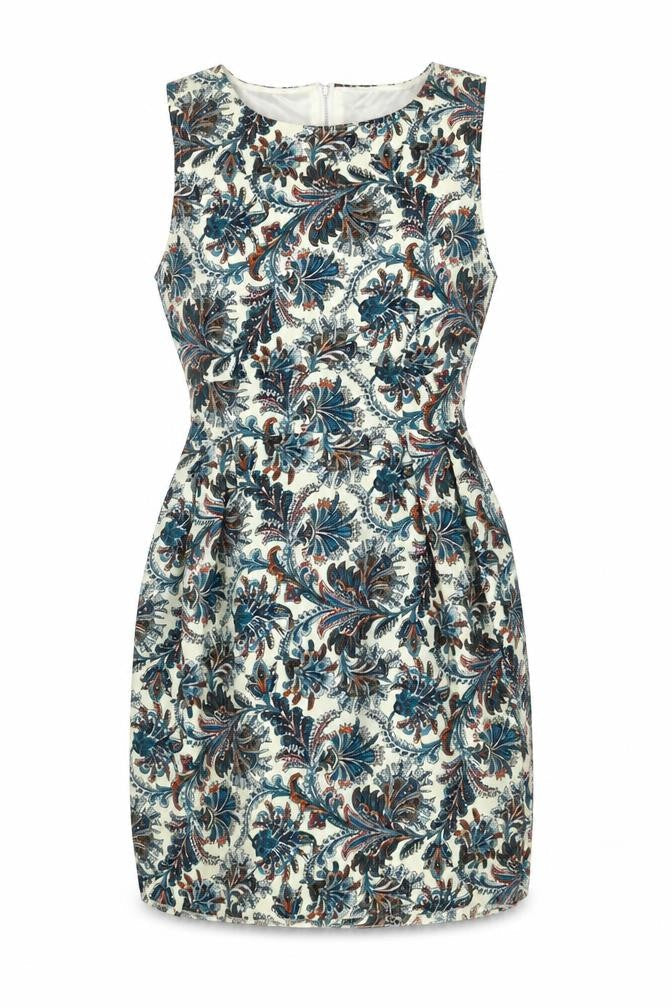 Tenki Womens Blue Floral Polyester A-Line Size 8 Round Neck Zip