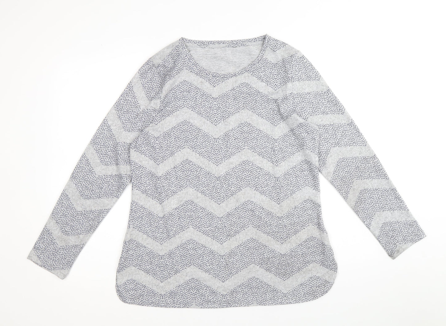 Preworn Womens Grey Scoop Neck Geometric Polyester Pullover Jumper Size 12