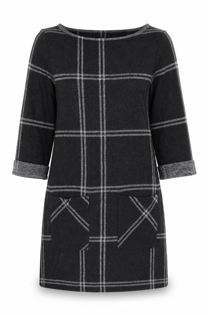 Atmosphere Womens Black Plaid Polyester Shift Size 6 Scoop Neck Pullover