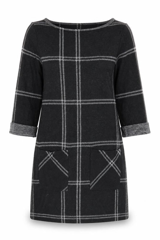 Atmosphere Womens Black Plaid Polyester Shift Size 6 Scoop Neck Pullover