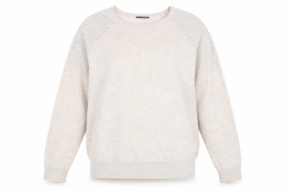 Preworn Womens Beige Scoop Neck Polyester Pullover Jumper Size 12 - Size 12-14