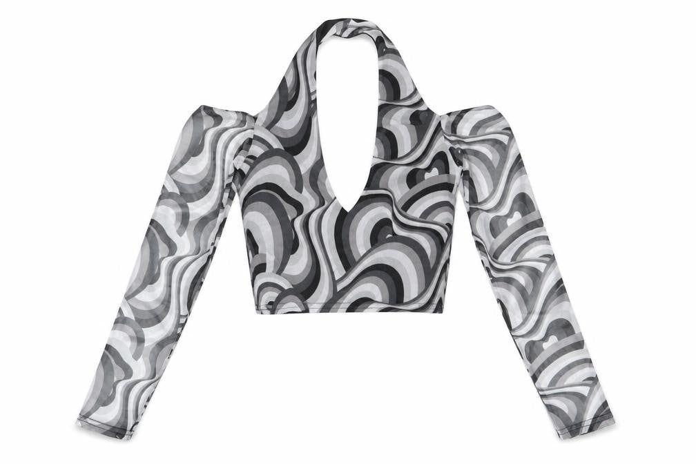 Select Womens Grey Geometric Polyester Cropped Blouse Size S Halter