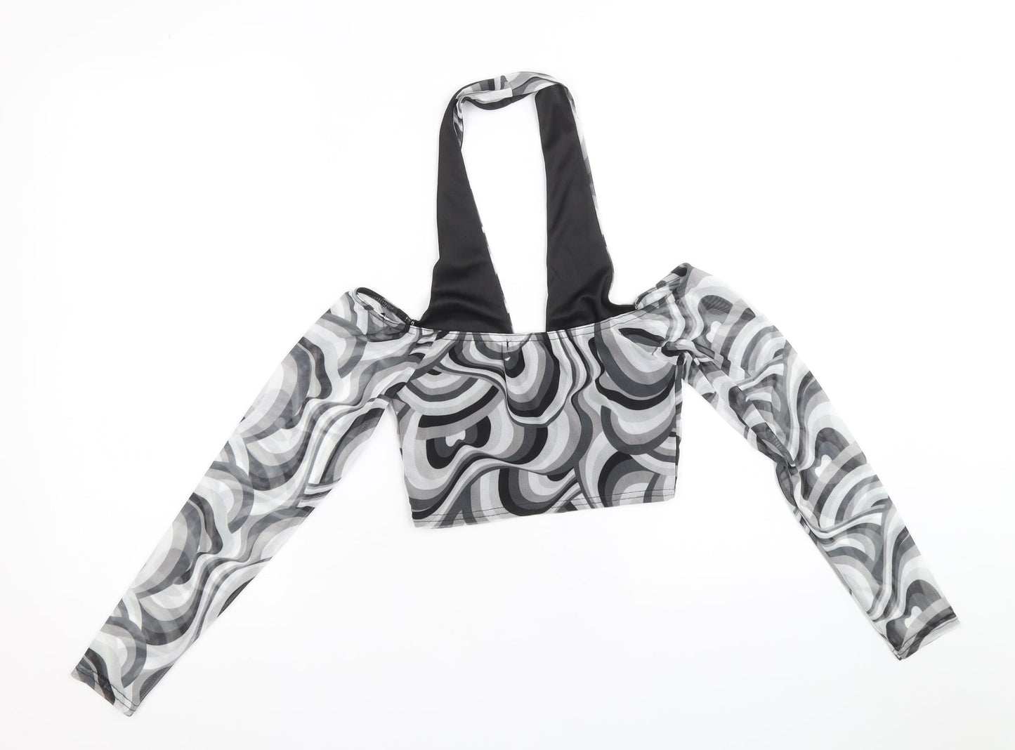 Select Womens Grey Geometric Polyester Cropped Blouse Size S Halter