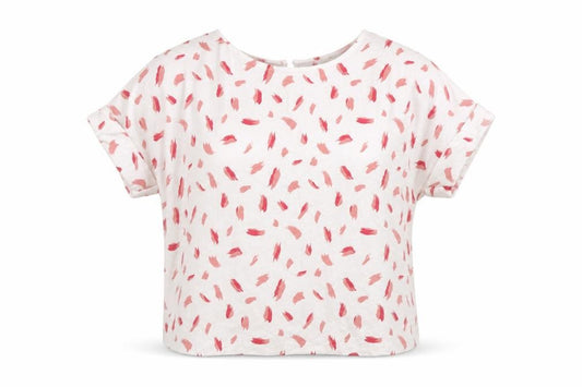 Peacocks Womens White Geometric Viscose Basic T-Shirt Size 10 Scoop Neck