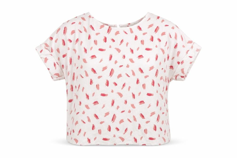 Peacocks Womens White Geometric Viscose Basic T-Shirt Size 10 Scoop Neck