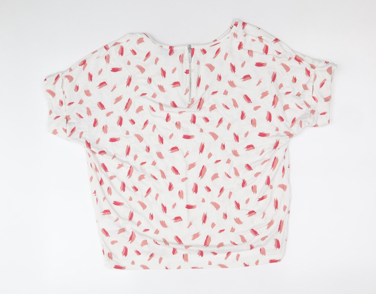 Peacocks Womens White Geometric Viscose Basic T-Shirt Size 10 Scoop Neck
