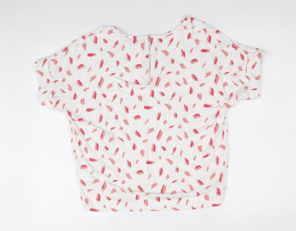 Peacocks Womens White Geometric Viscose Basic T-Shirt Size 10 Scoop Neck