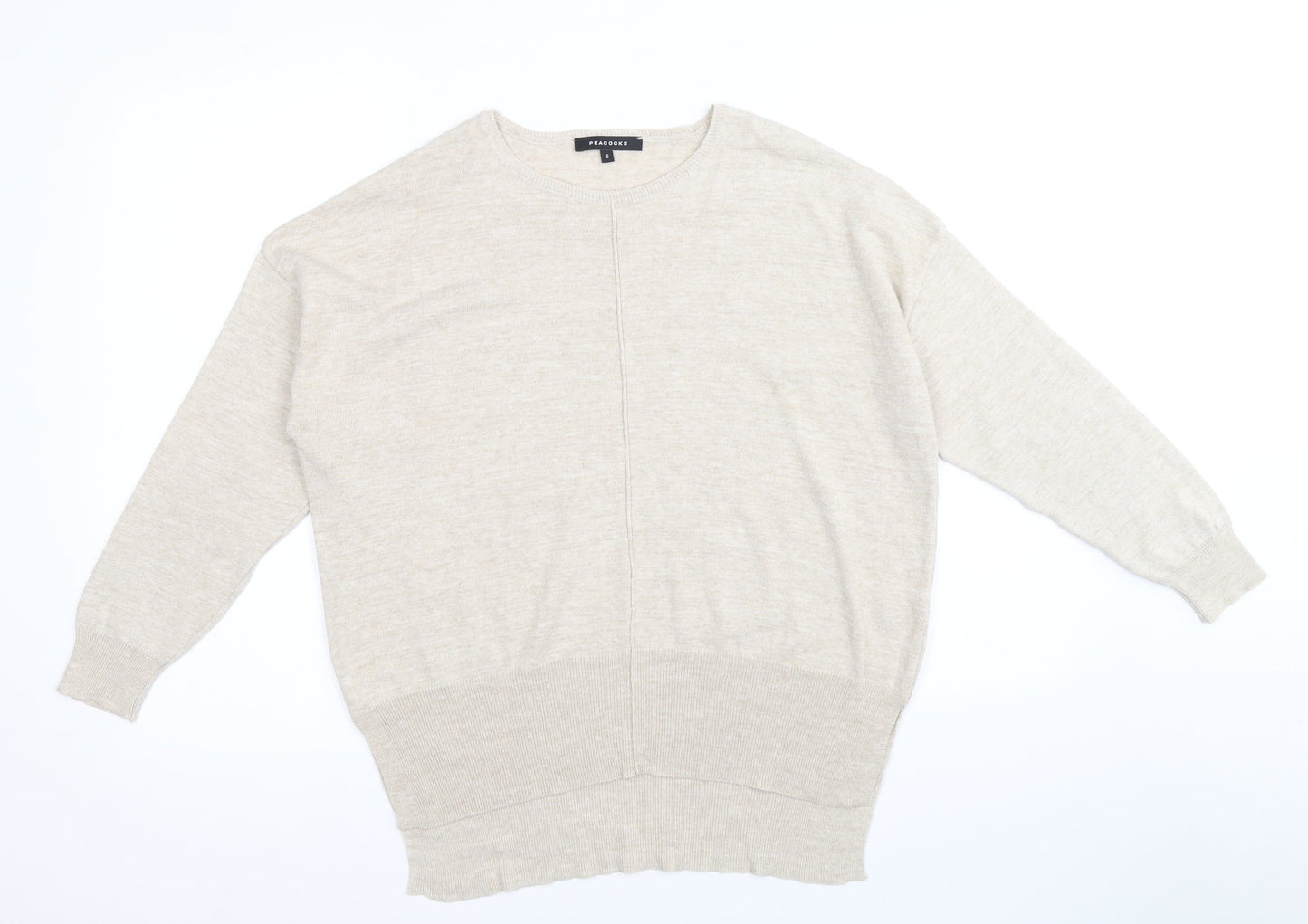 Peacocks Womens Beige Round Neck Acrylic Pullover Jumper Size S
